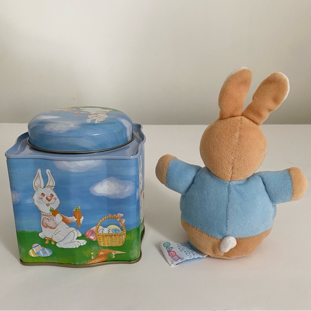 Easter Tin and Eden 6” Plush Peter Rabbit Baby Rattle - Picture 4 of 13
